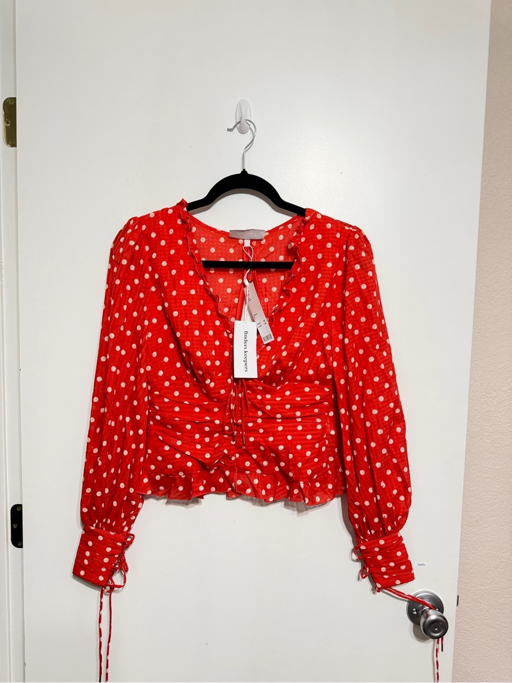 Red Polka Dot Long-Sleeve Peplum Blouse